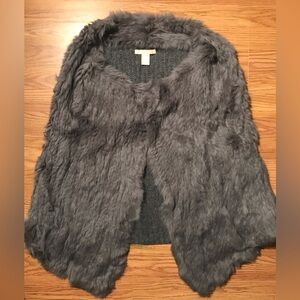 The Cashmere Project Gray Rabbit Fur Vest / Shawl Sweater Top L Pockets NWOT